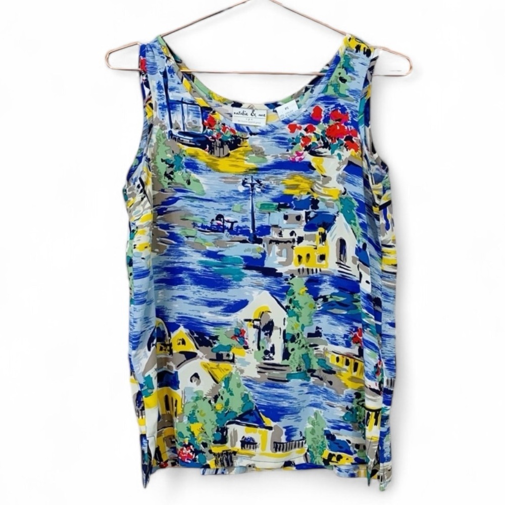 Vintage Natalie & Me Sleeveless Silk Travel Resort Greece Blouse